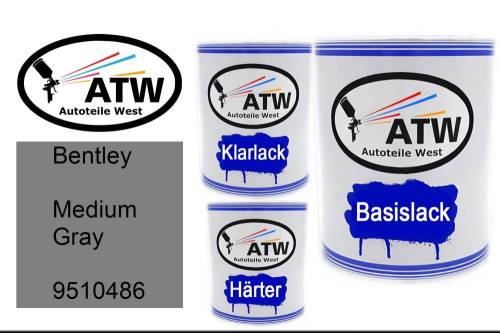 Bentley, Medium Gray, 9510486: 1L Lackdose + 1L Klarlack + 500ml Härter - Set, von ATW Autoteile West.